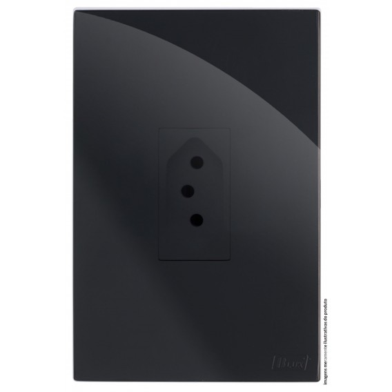 Conjunto Tomada 10a Vertical 4x2 - RECTA Preto Black Gloss